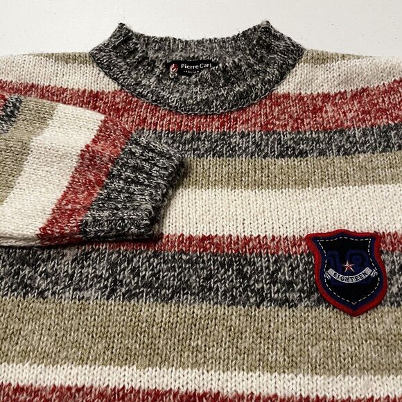 Pierre Carlo Italian Style Sweater Size L Wool Blend Knit Striped Red White Blue - Picture 3 of 9